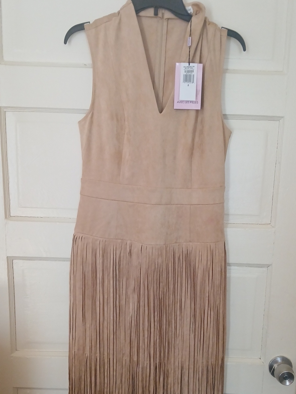 Avec Les Filles Beige Fringe Suede Sleeveless Dress
